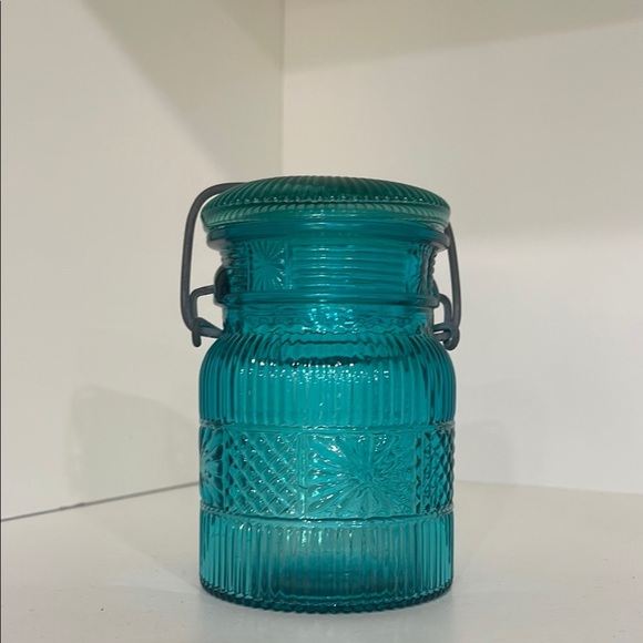 Vintage Avon teal glass storage jar - Picture 2 of 5
